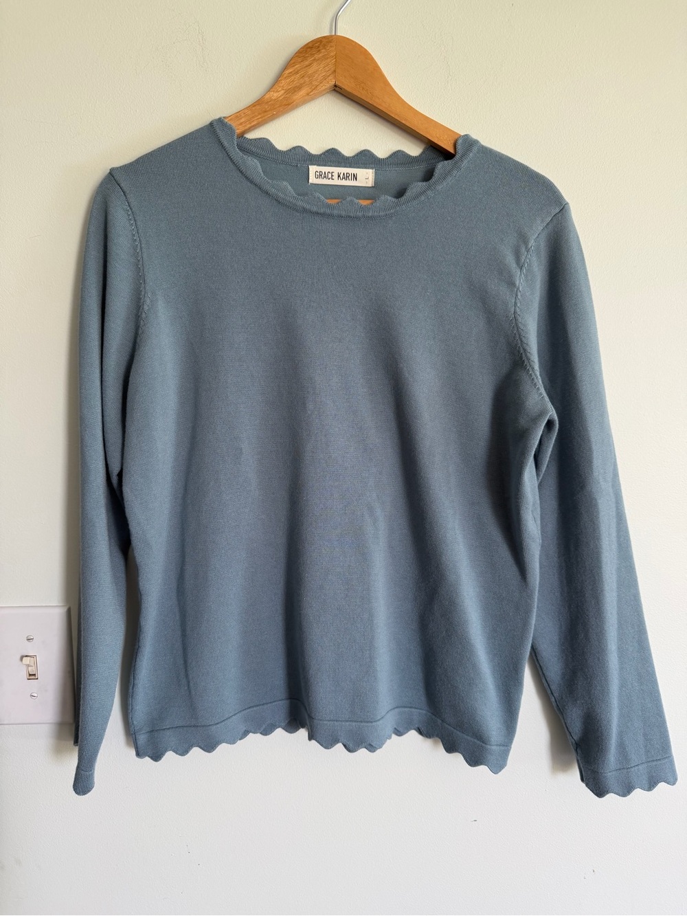 Grace Karin Women’s Scallop Edge Long Sleeve Top in Dusty Blue